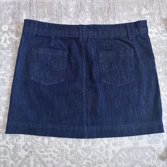 LILLY PULITZER Palm Beach Fit Dark Wash Denim Jean Skirt Embroidered Palm Sz 14 - Picture 2 of 8